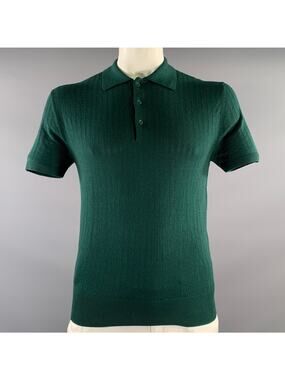 MR TURK Size L Green Ribbed Merino Wool Dagger Polo